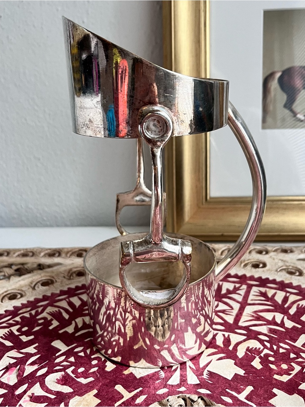 Vintage silver plated equestrian Horse bit wine bottle holder